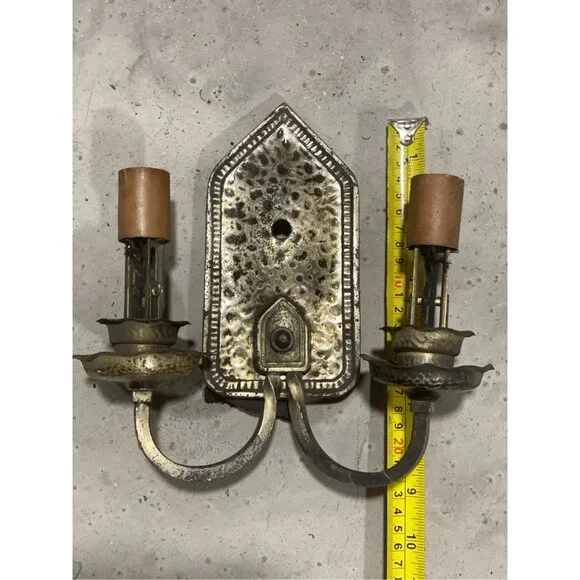 Antique Tudor 2 Light Wall Sconce Hanmered Gothic Style for repair